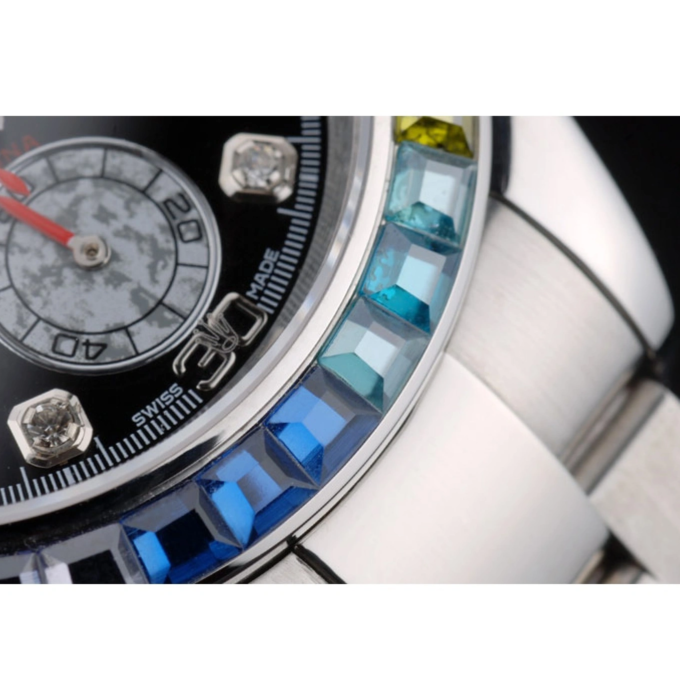 Aaa replica watch Steep Daytona Rainbow Dial 80250 Strap Bezel Stainless Cosmograph Black Crystals Rolex 1013